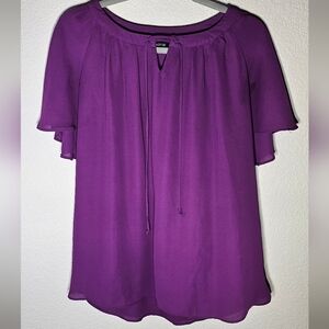 Apt 9 Georgette Construction Blouse w/ Flutter Sleeves Keyhole Tie Neckline Top
